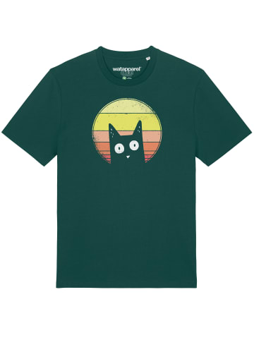 wat? Apparel T-Shirt Sunset Cat in Dunkelgrün