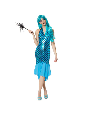 tectake Kurzes, einteiliges Kleid mit Trägern zum Binden, blau