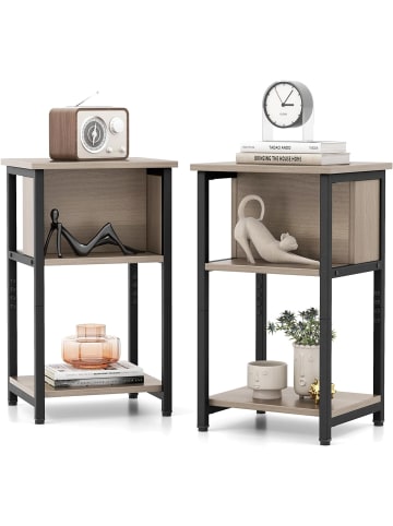 COSTWAY 2er Set Nachttisch mit Ablage in Grau