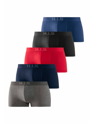 H.I.S Boxershorts in grau-meliert, schwarz, navy, rot, blau