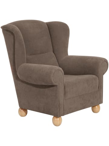 58 aufm Kessel OHRENBACKENSESSEL Kasha Bezug Veloursstoff Buche natur / sahara