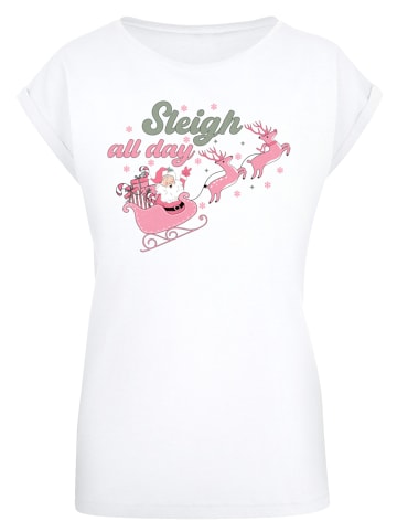 F4NT4STIC Extended Shoulder T-Shirt Sleigh all day Santas Reindeers in weiß