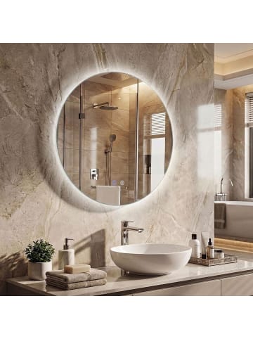 COSTWAY Runder Spiegel mit Beleuchtung 60cm in Silber