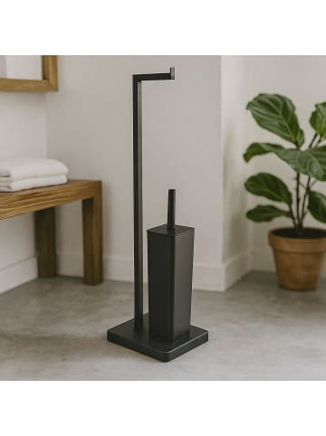 NUXIO Toilettenpapierständer mit Bürstenbehälter in schwarz