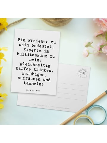 Mr. & Mrs. Panda Postkarte Spruch Multitasking Erzieher mit Spruch in Weiß