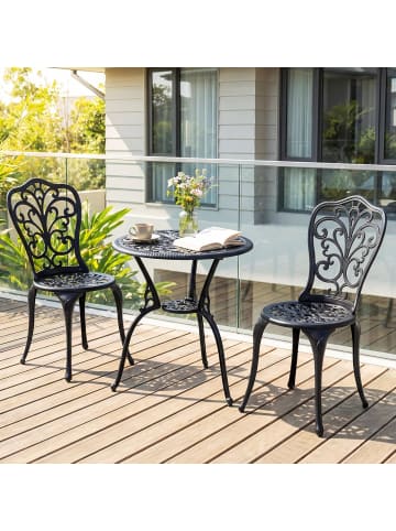 COSTWAY 3 tlg. Bistroset Aluminiumguss Gartenmöbel in Schwarz