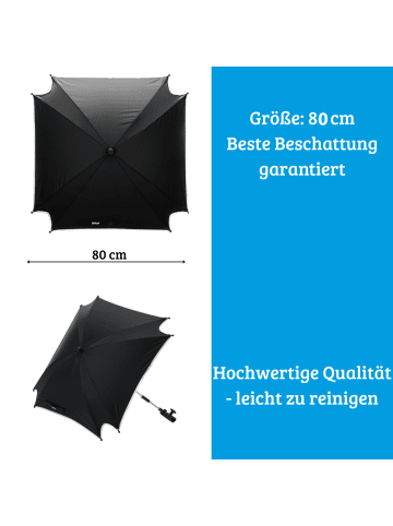 fillikid Sonnenschirm XL Exklusiv Sonnenschutz für Kinderwagen & Buggy in Schwarz