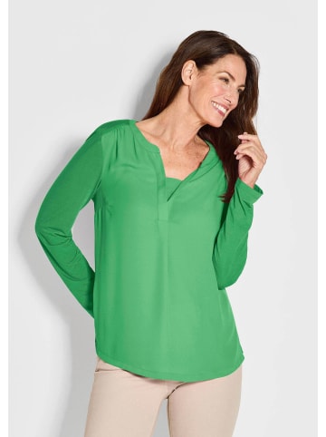 GOLDNER Kurzgröße:  Elegantes Chiffonshirt mit Jersey-Details in grün