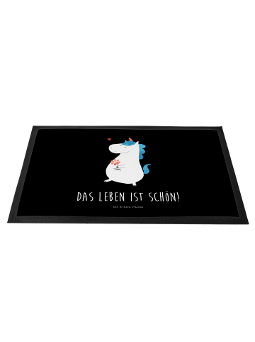 Mr. & Mrs. Panda Gummi-Fußmatte Einhorn Spaziergang mit Spruch in Schwarz