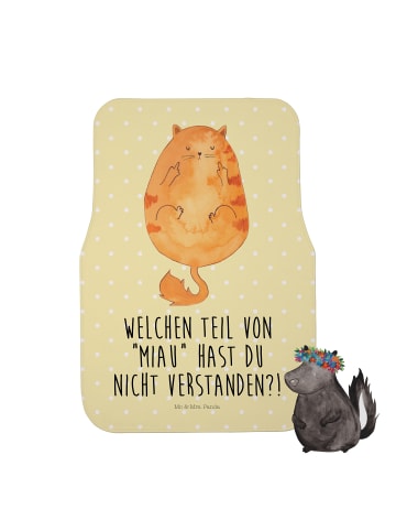 Mr. & Mrs. Panda Fahrer Autofußmatte Katze Mittelfinger mit Spruch in Gelb Pastell