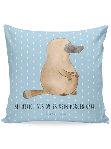 Mr. & Mrs. Panda 40x40 Kissen Schnabeltier Mut mit Spruch in Blau Pastell