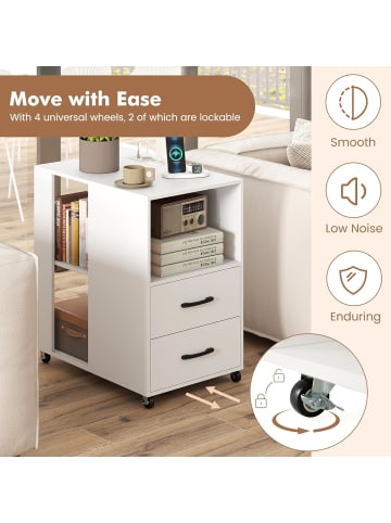 COSTWAY Beistelltisch mit Rollen 60 x 40 x 65,5 cm in Weiß