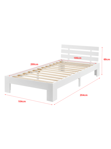 en.casa Holzbett Nivala in Weiß (B)100cm