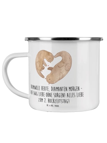 Mr. & Mrs. Panda Camping Emaille Tasse 2. Hochzeitstag Baumwollh... in Transparent