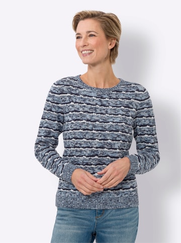 Sieh an! Langarm-Pullover in marine-ecru-gemustert
