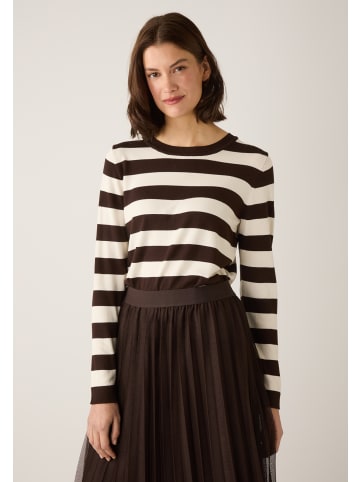 More & More gestreifter Feinstrickpullover in braun/ecru