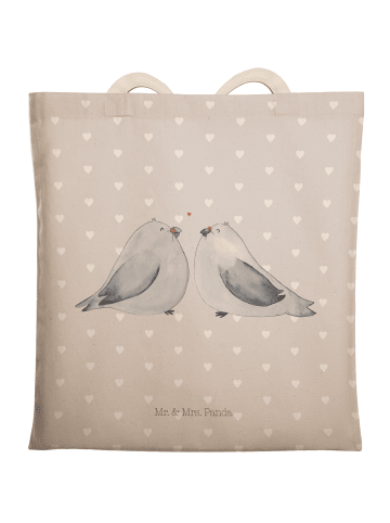Mr. & Mrs. Panda Strandtasche Turteltauben Liebe ohne Spruch in Grau Pastell