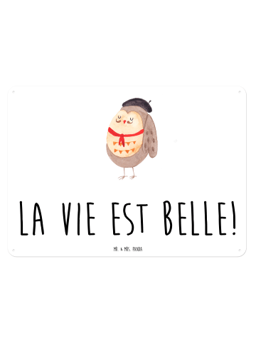 Mr. & Mrs. Panda Blechschild Eule Frankreich mit Spruch in Weiß