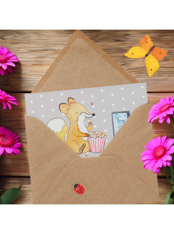 Mr. & Mrs. Panda Grußkarte Fuchs Filme gucken mit Spruch in Grau Pastell