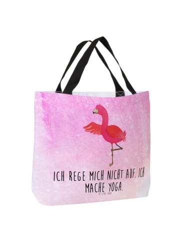 Mr. & Mrs. Panda Tasche Flamingo Yoga mit Spruch in Aquarell Pink