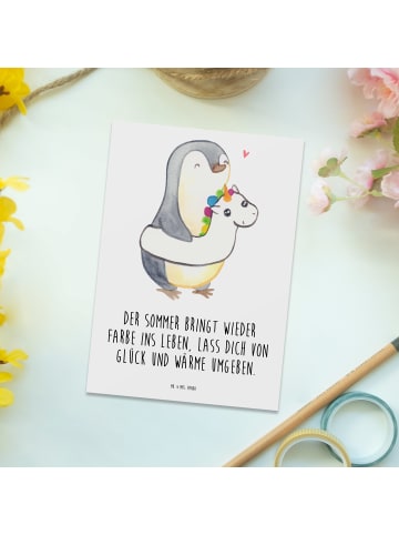 Mr. & Mrs. Panda Postkarte Sommerfarben mit Spruch in Weiß
