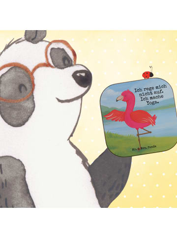 Mr. & Mrs. Panda bieruntersetzer Flamingo Yoga Design mit Spruch in Weiß