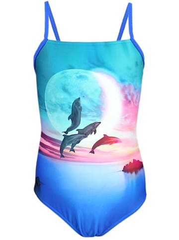 Aquarti Mädchen Badeanzug mit Spaghettiträgern in blau Modell 3