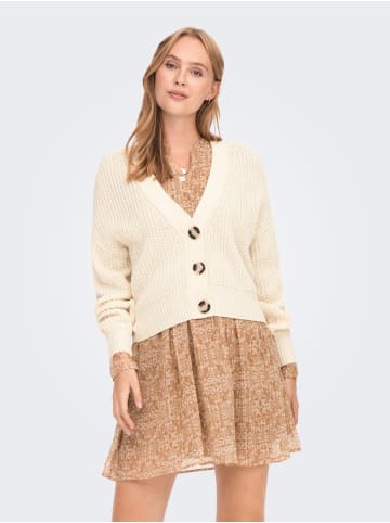 JACQUELINE de YONG Cropped Strick Cardigan Ripp Stoff Jacke mit Knopfleiste JDYJUSTY in Beige