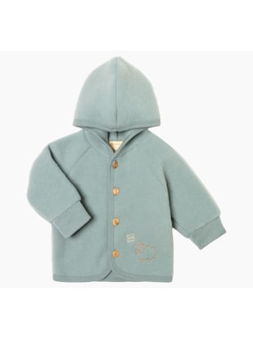 Kinderhaus Blaubär Baby Kapuzenjacke mit Holzknöpfen und Stickerei TOP in Bergblau Meliert