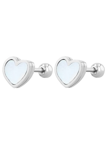 Adeliás Damen Ohrringe – Ohrstecker Herz aus Edelstahl mit Perlmutt in silber