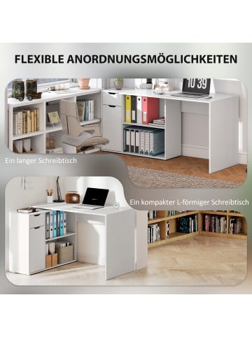 HOMCOM Eckschreibtisch in Weiß 120L x 96B x 75H cm