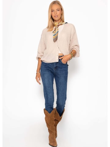 SASSYCLASSY Feinstrick Cardigan mit V-Ausschnitt in Beige