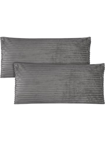 Aspero 2 Kissenbezüge aus Streifen-Flanell 40x80 cm Mendoza in Dunkelgrau