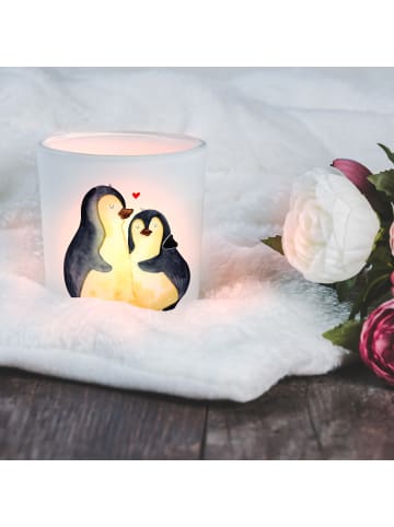 Mr. & Mrs. Panda Teelichthalter Glas Pinguin umarmen ohne Spruch in Transparent