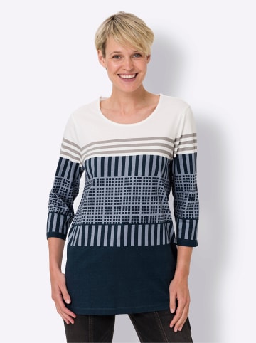 Sieh an! Tunikashirt in ecru-dunkelblau-bedruckt