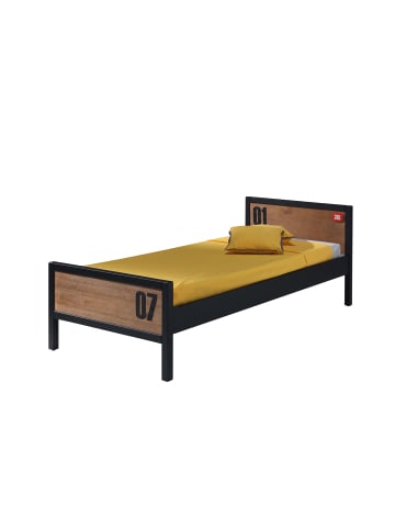 58 aufm Kessel EINZELBETT Kameko 209x75x97 aus MDF+Massivholz in Schwarz/Cognac