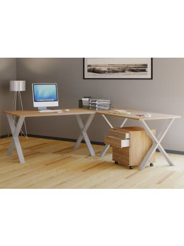 VCM  X Schreibtisch Eckschreibtisch L Form 190x160x80 in Silber / Sonoma-Eiche