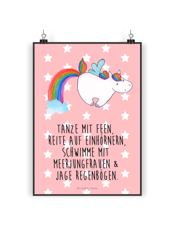 Mr. & Mrs. Panda Poster Einhorn Pegasus mit Spruch in Rot Pastell