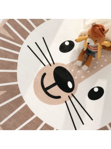 KADIMA DESIGN Kinderteppich waschmaschinenwaschbar Löwe Kinderzimmer in Beige