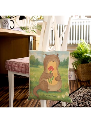 Mr. & Mrs. Panda Beuteltasche Otter Blumenstrauß Design ohne Spruch in Weiß