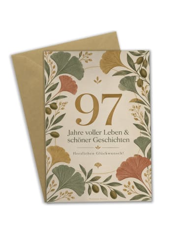 Geburtstagskarte 97. Geburtstag Zahl würdig Des... in Weiß