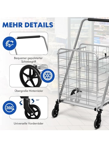 COSTWAY Einkaufstrolley 150kg belastbar in Silber