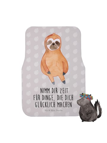 Mr. & Mrs. Panda Fahrzeugteppich Faultier Zufrieden mit Spruch in Grau Pastell