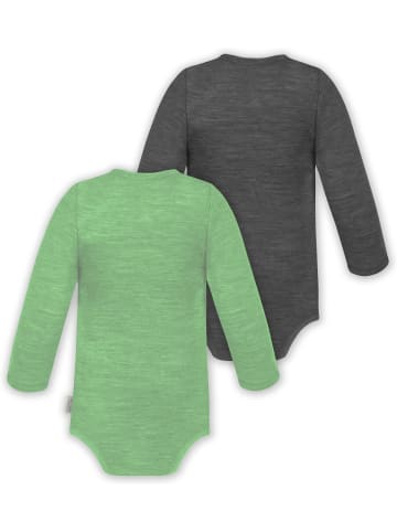 Normani Outdoor Sports 2er Set Unisex Baby Wickelbody Langarm-Strampler in Grün/Anthrazit