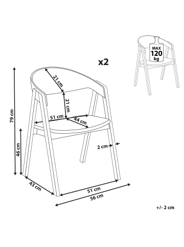 Beliani 2er-Set Esszimmerstuhl YUBA in Braun/Grün