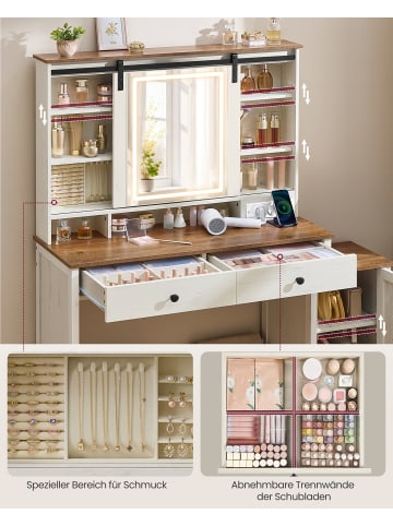 VASAGLE Schminktisch Liry in rustikales Weiss-honigbraun - (B)125 x (H)147 x (T)40 cm