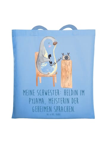 Mr. & Mrs. Panda Tragetasche Schwester Heldin mit Spruch in Sky Blue