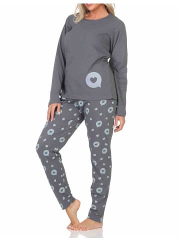 NORMANN Schlafanzug Pyjama langarm Herz Tupfen Punkte - 88016 in grau