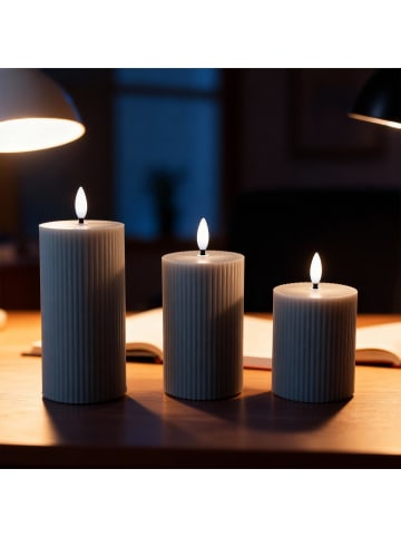 relaxdays 3 x LED Kerzen in Hellgrau
