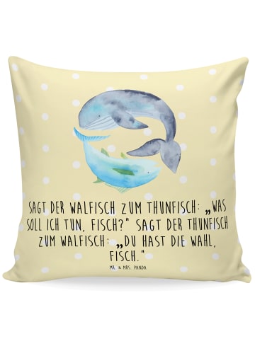 Mr. & Mrs. Panda Deko Kissen Walfisch Thunfisch mit Spruch in Gelb Pastell